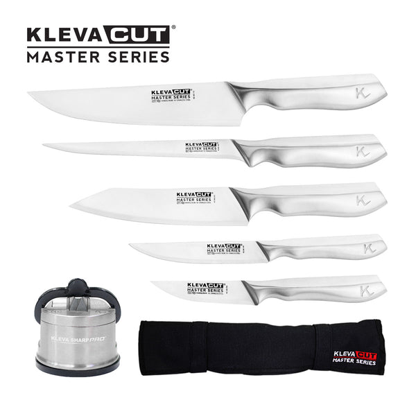 KlevaCut® Master Series 5pc Professional Chef Knife Set – FREE KLEVA® Sharpener Pro + Knife Block