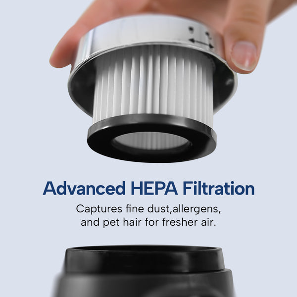 Close-up of a HEPA filter being inserted.