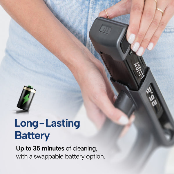Close-up of person swapping battery on Wet & Dry vacuum