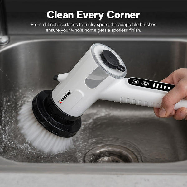 KRAPOF® Electric Cordless Tough Scrub Excel Pro with 7 Replaceable Cleaning Heads