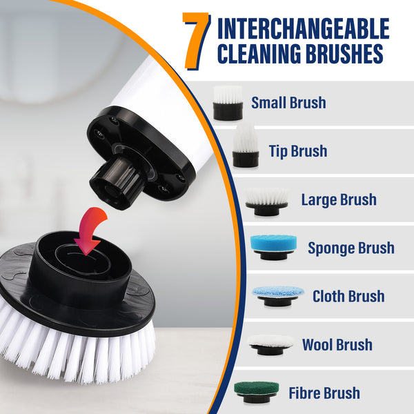 KRAPOF® Electric Cordless Tough Scrub Excel Pro with 7 Replaceable Cleaning Heads