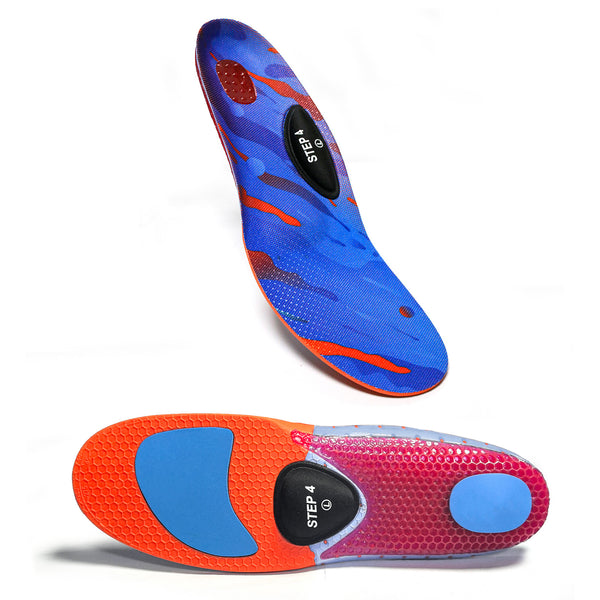 front and back of orthotic pads with customisable arch support pads