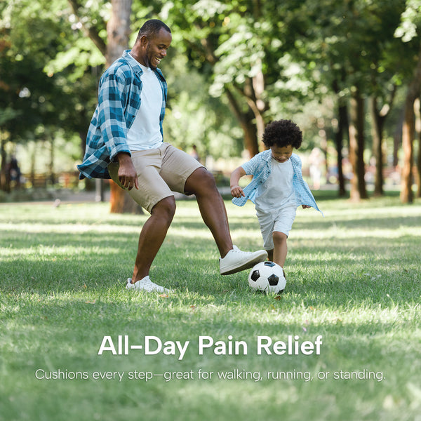 parents wearing orthotic pads and playing with kid