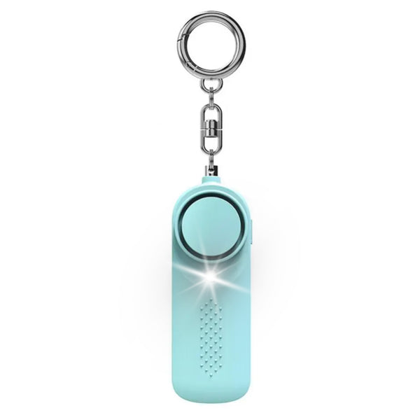 One blue personal safety alarms with LED flashlights activated
