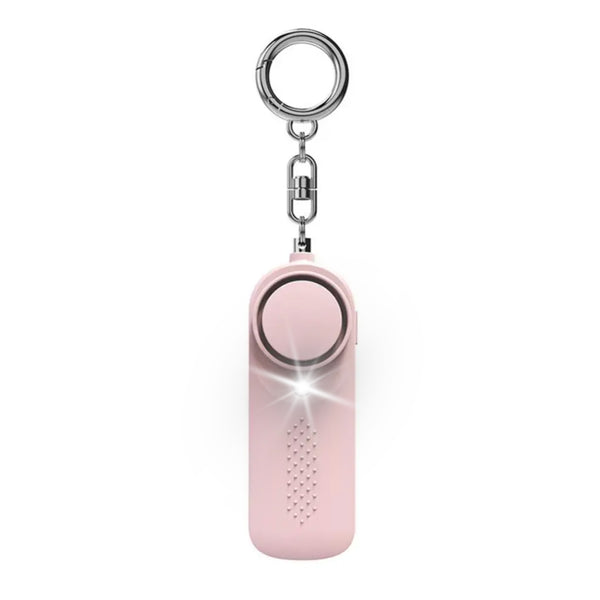 One pink personal safety alarms with LED flashlights activated