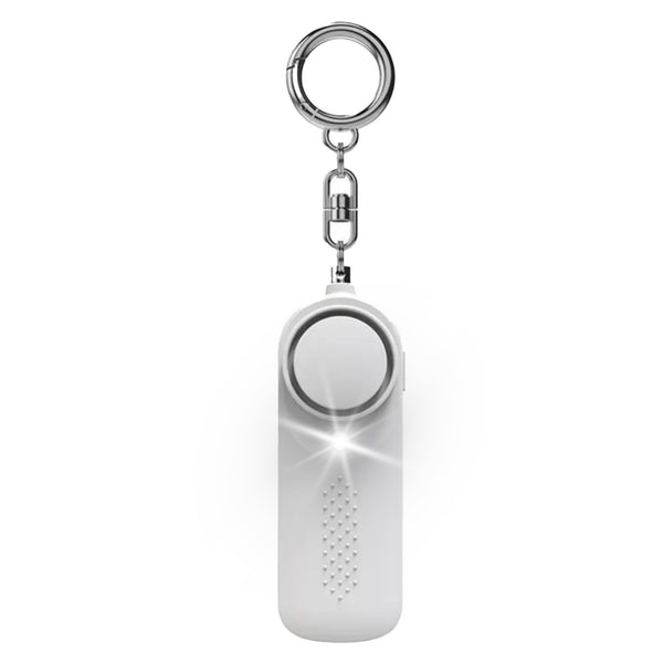 One white personal safety alarms with LED flashlights activated