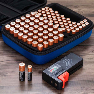 Portable Battery Organiser Case With Protective Foam Inserts + BONUS Battery Tester! Battery Holders Kleva Range - Everyday Innovations   
