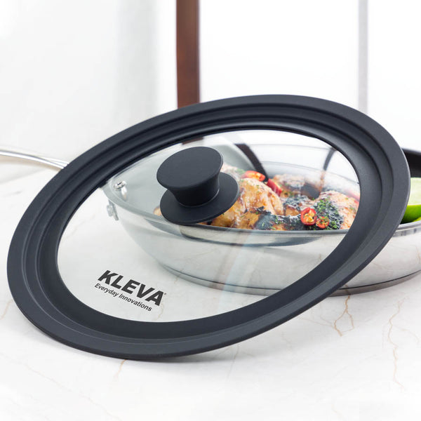 Universal Glass Frying Pan Lid With Soft Touch Rims - From sizes 24cm - 30cm Cookware Kleva Range - It's Kleva, It's Simple, It Works