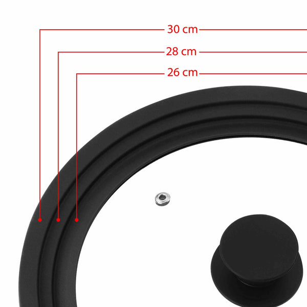 Universal Glass Frying Pan Lid With Soft Touch Rims - From sizes 24cm - 30cm Cookware Kleva Range - It's Kleva, It's Simple, It Works 26-30cm
