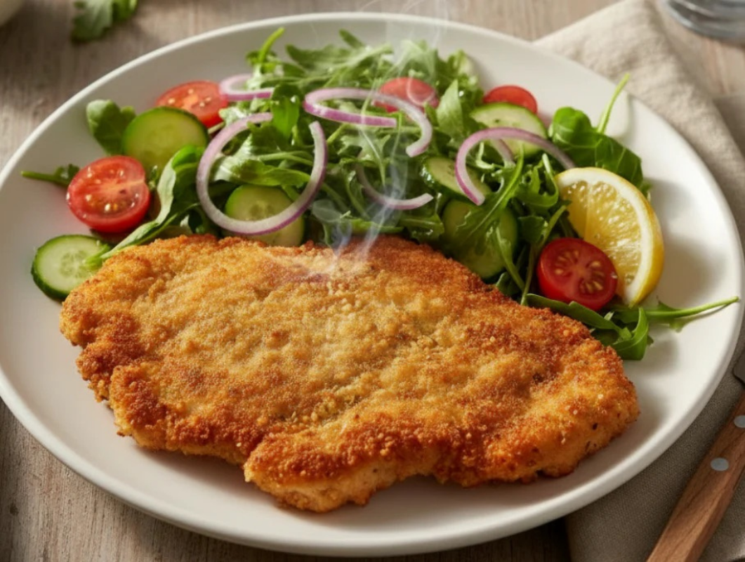 Healthy air fryer chicken schnitzel cooked in SpinCrisp Air Fryer