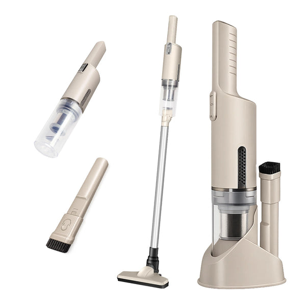 The KRAPOF® 2-in-1 FlexiVac Cordless Vacuum by Kleva Range features stick and handheld modes, a HEPA filter, visible dust container, slim nozzle, brush accessory, and clear dustbin attachment for versatile cleaning.