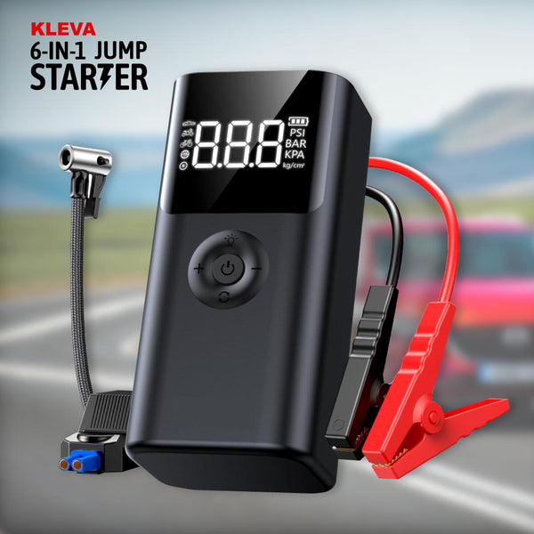 Kleva 6-in-1 Car Jump Starter & Air Compressor 6000mAh Power Bank