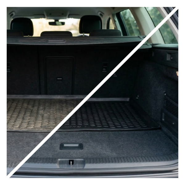 Car trunk with a black cargo liner
