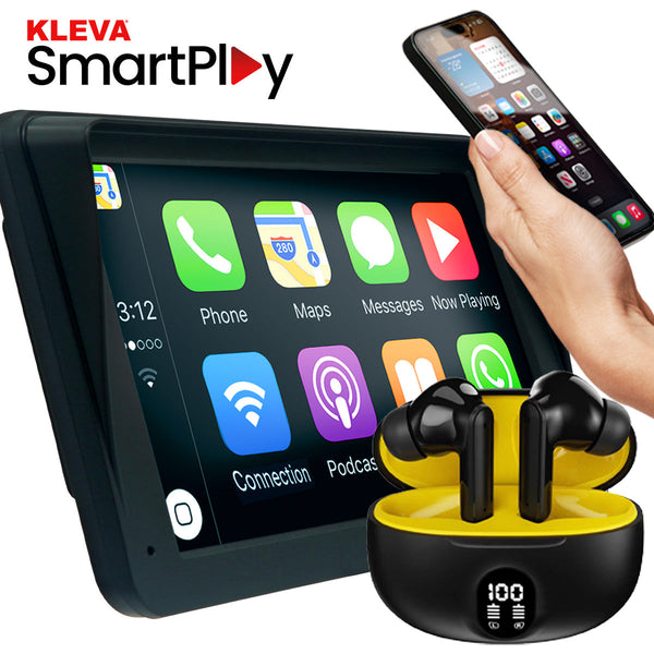 7" HD Touch Portable Kleva SmartPlay - Apple CarPlay Android Auto Wireless + FREE Audiopods