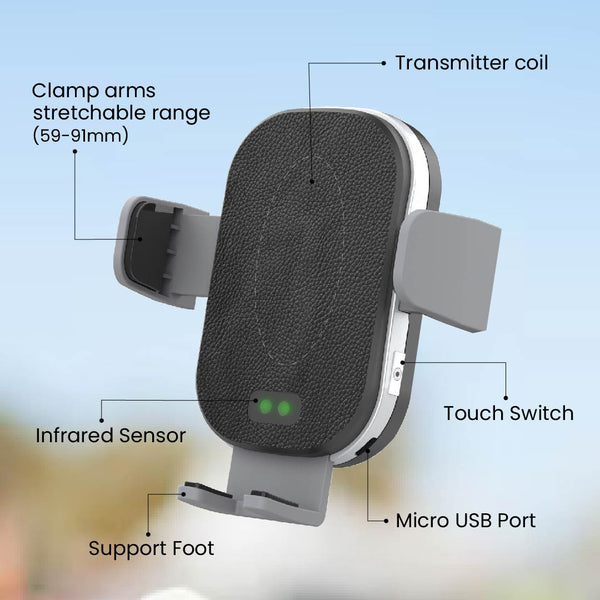 OneTutch Robotic Wireless Phone Charger Holder with Smart Sensor Auto-Clamping Car Mount