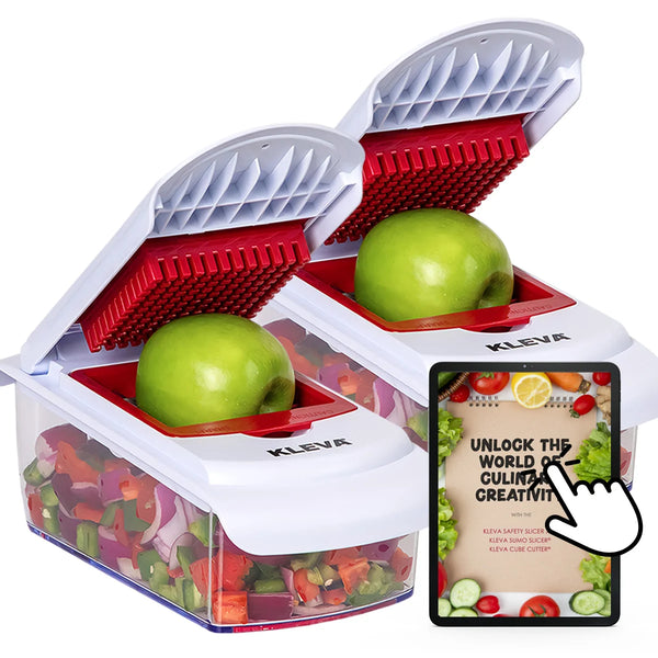 Kleva Cube Cutter vegetable chopper with apples and free recipe ebook bundle