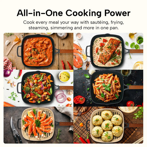 Diamond Earth deep dish pan set for frying sautéing steaming simmering and one pan meals at home
