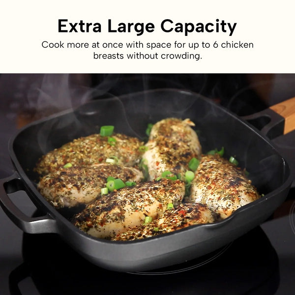 Diamond Earth extra deep dish pan cooking multiple chicken breasts with large capacity non stick cookware