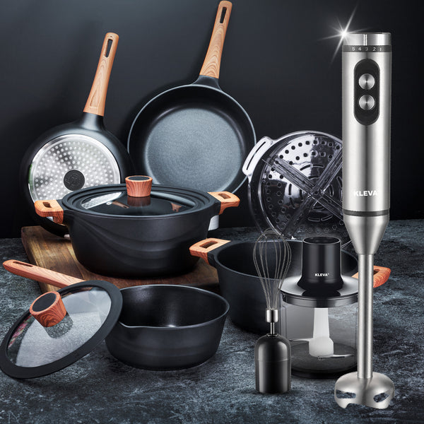 Diamond Earth® Premium Cookware 8pc Jumbo Set with Superior Non-Stick Coating + Mighty Mix™ 3-in-1 Blender Set