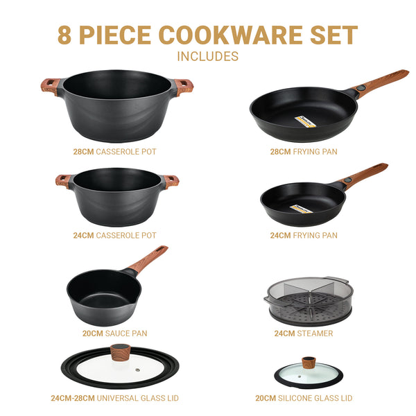 Diamond Earth® Premium Cookware 8pc Jumbo Set with Superior Non-Stick Coating + FREE 3pc Knife Set