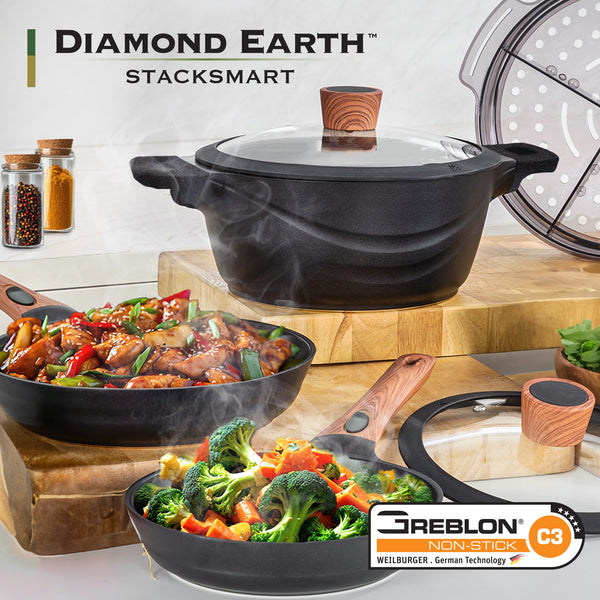 Diamond Earth® StackSmart 6pc Cookware Set with Detachable Handles + FREE Second Set + FREE e-Book