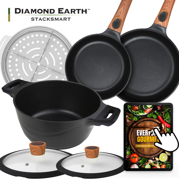 Diamond Earth® StackSmart 6pc Cookware Set with Detachable Handles + FREE Second Set + FREE e-Book