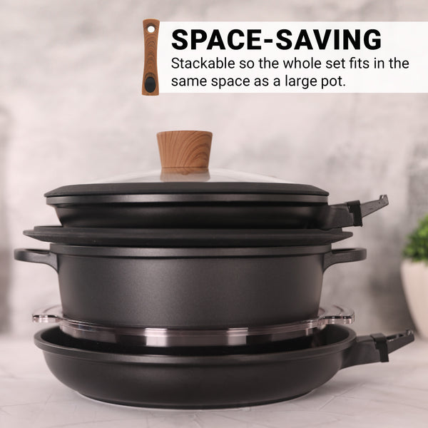 Diamond Earth® StackSmart 6pc Cookware Set with Detachable Handles + FREE Second Set + FREE e-Book