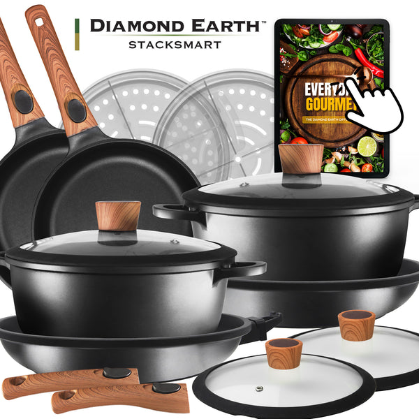 Diamond Earth® StackSmart 6pc Cookware Set with Detachable Handles + FREE Second Set + FREE e-Book