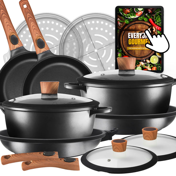 Diamond Earth® StackSmart 6pc Cookware Set with Detachable Handles + FREE Second Set + FREE e-Book