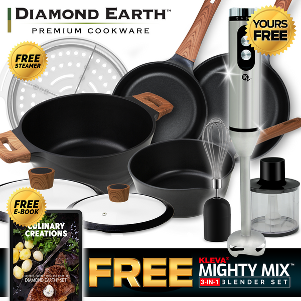 Diamond Earth® Premium Cookware 7pc Set + FREE E-BOOK + Mighty Mix™️ 3-in-1 Blender Set