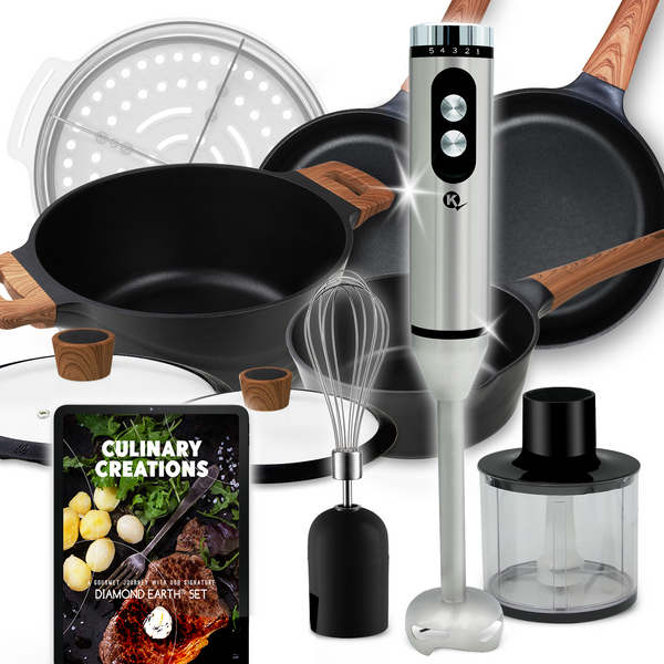 Diamond Earth® Premium Cookware 7pc Set + FREE E-BOOK + Mighty Mix™️ 3-in-1 Blender Set