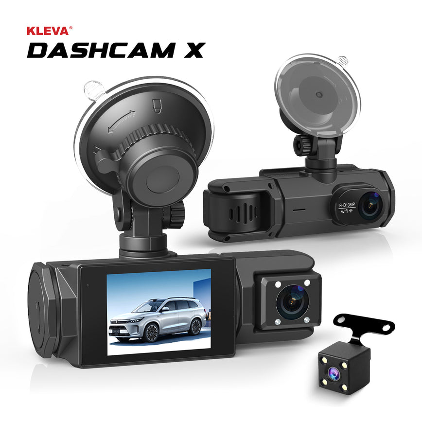KLEVA® Dash Cam X – Front, Interior & Rear Dash Camera - Full HD Car R ...