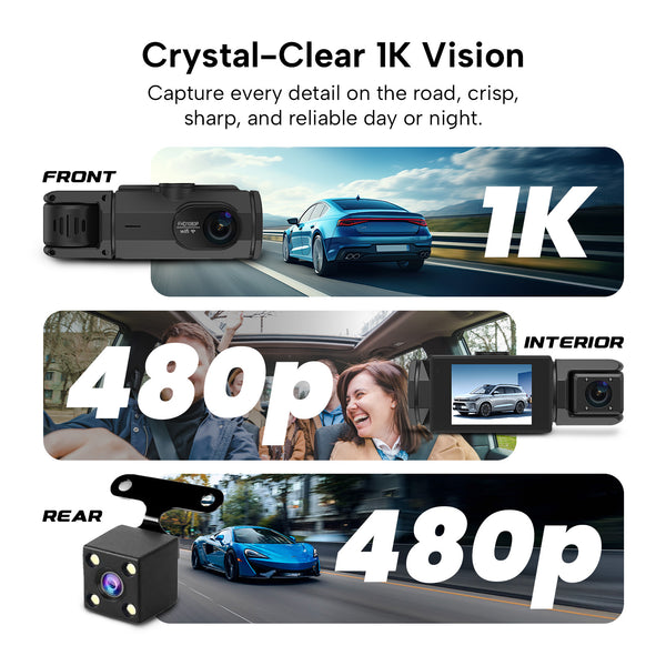 1K front and 480p rear dashcam quality.