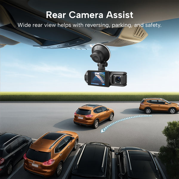 Dashcam rear view assist for parking.