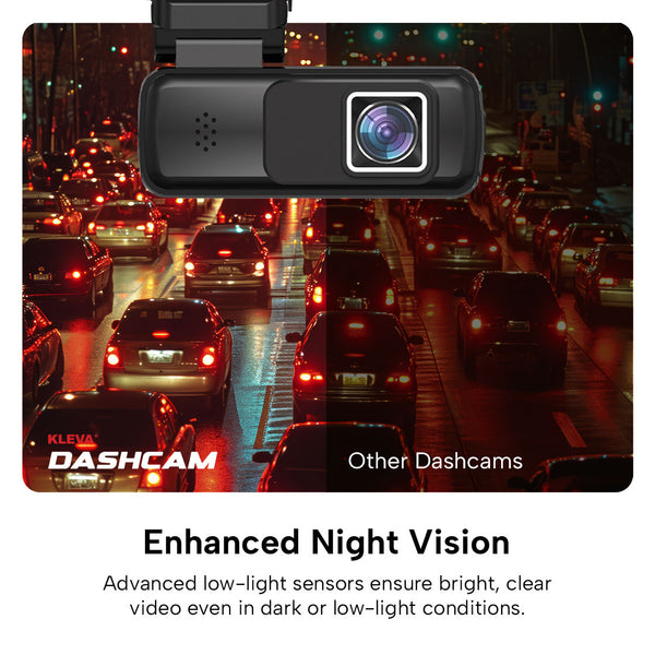 Kleva Dashcam enhanced night vision comparison with other dashcams.