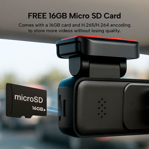 Kleva Dashcam with free 16GB microSD card for video storage.