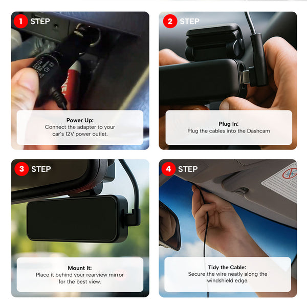 Step-by-step installation guide for Kleva Dashcam in car.