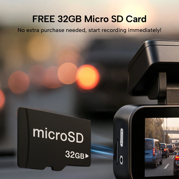 4K dashcam with free 32GB micro SD card included for immediate car dash camera recording