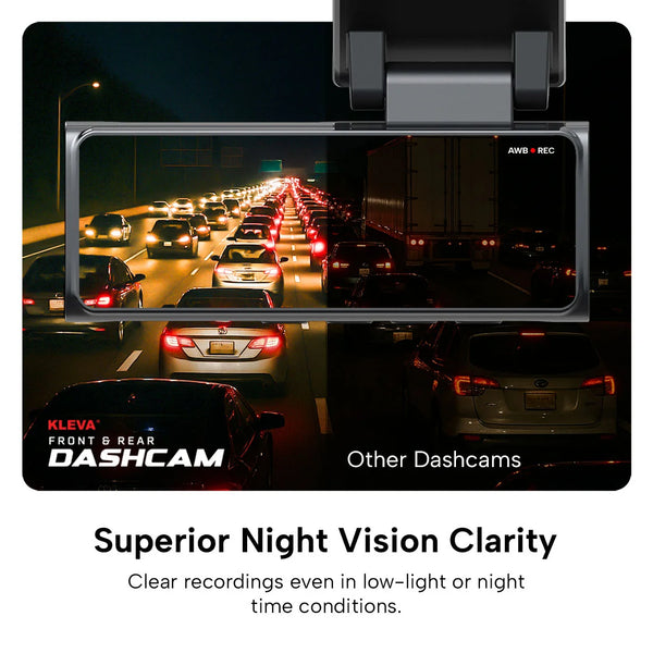 Night driving footage demonstrating superior night vision recording from a front and rear dashcam