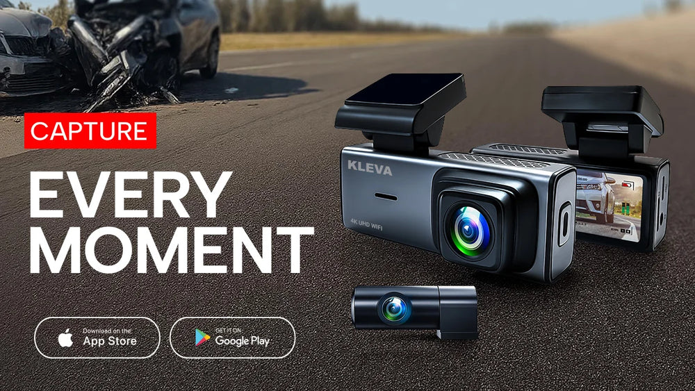 4K front and rear dashcam dual camera system recording road accidents and driving footage for driver protection