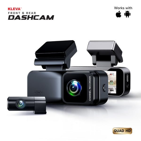 Kleva 2K Quad HD Front & Rear Dash Cam Full HD Car Dashboard Recorder with 3.18" Screen + FREE 32GB Micro SD Card