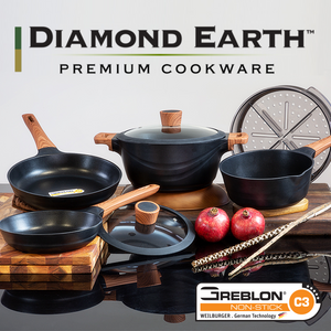 Diamond Earth® Premium Cookware Set with Superior Non-Stick Coating + FREE Gifts! TV Offer Kleva Range   