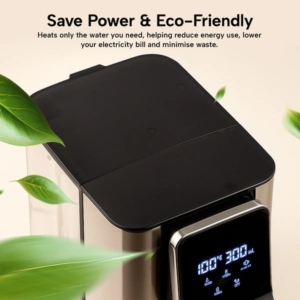 energy efficient instant hot water dispenser that heats only the water you need to reduce electricity use