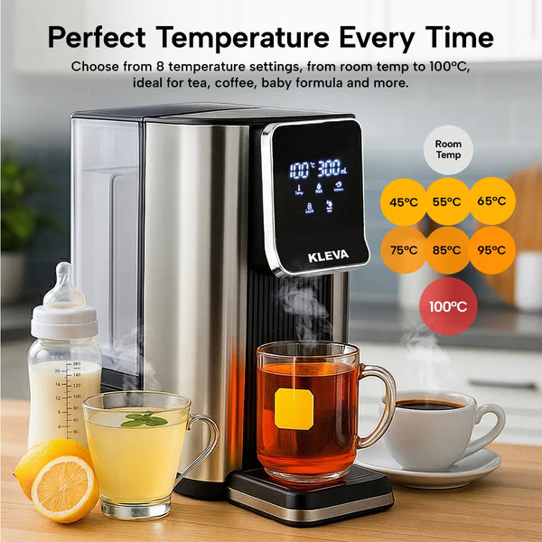 instant hot water dispenser with multiple temperature settings from room temp to 100 degrees for different drinks