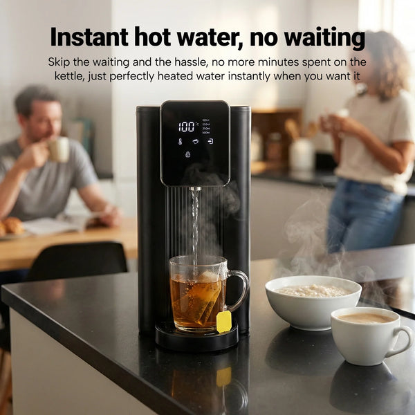 Instant hot water dispenser machine in modern kitchen providing boiling water instantly for tea and meals