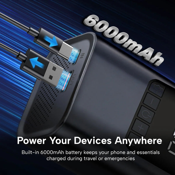 6000mAh power bank jump starter charging devices via USB-C and USB ports