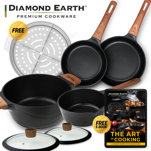 Diamond Earth® Premium Cookware 7pc Set with Superior Non-Stick Coating + FREE Steamer + E-BOOK