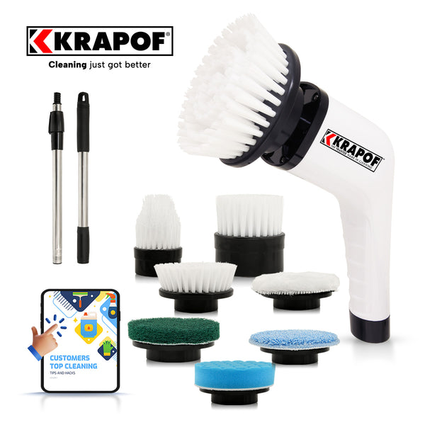 KRAPOF® Electric Cordless Tough Scrub Excel with 7 Replaceable Cleaning Heads