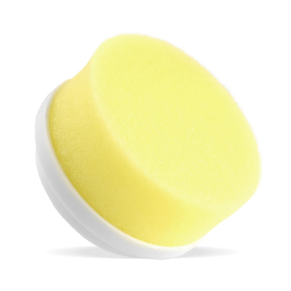 The Kleva Range Make Old Shoes Look New! Kleva Clean Sneaks Automatic Shoe Cleaner features a round yellow sponge with a white plastic base, perfect for portable shoe or sneaker cleaning. Shown new and unused on a white background.
