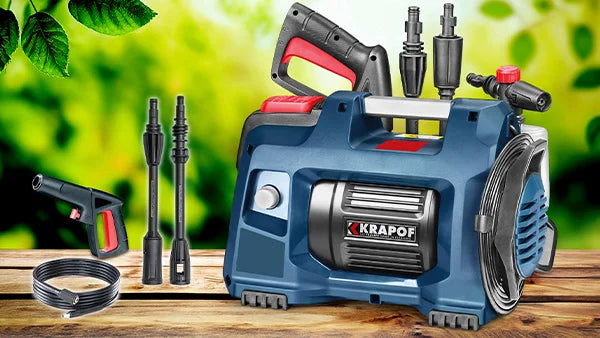 KRAPOF Portable High-Pressure Washer system with full accessory kit for home and car outdoor cleaning.